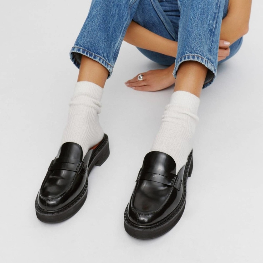 Reformation Angie Loafer Mule Chunky Sole Leather Black 11